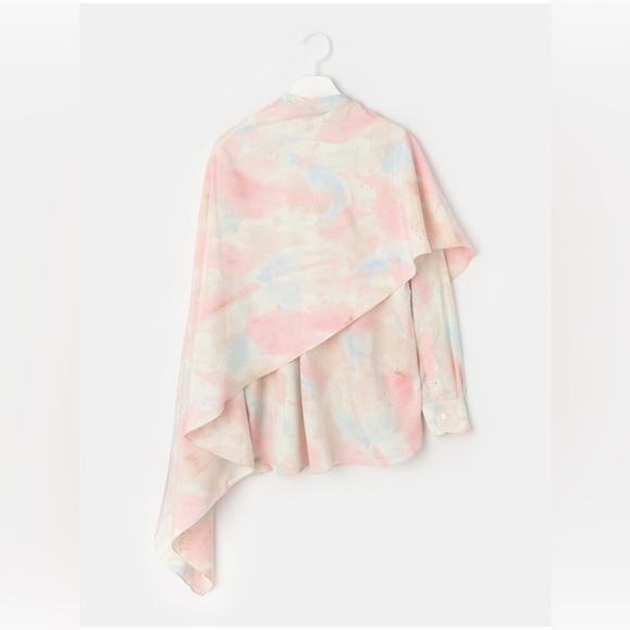 ROKH Scarf Blouse Bleached Blossom Cape Tie Neck - Picture 6 of 15